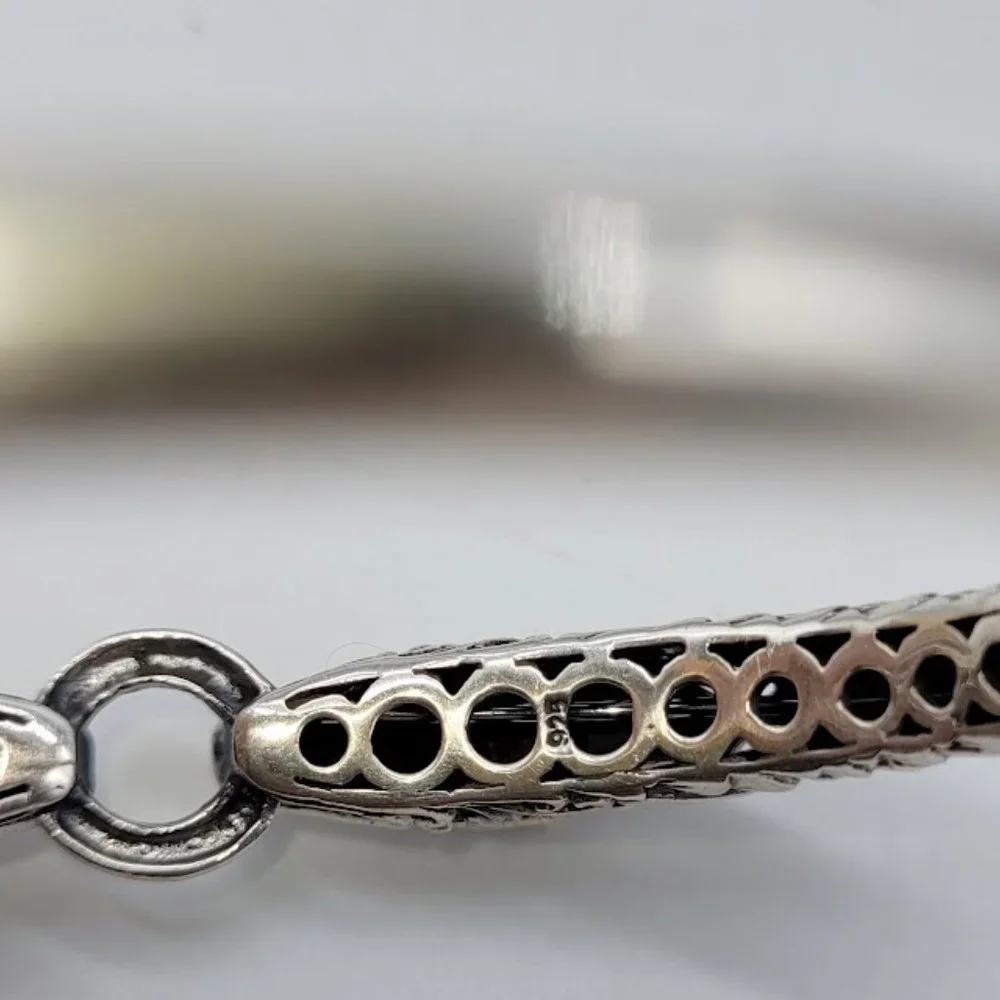 Sterling Silver Dragon Head Bangle Bracelet - Silver